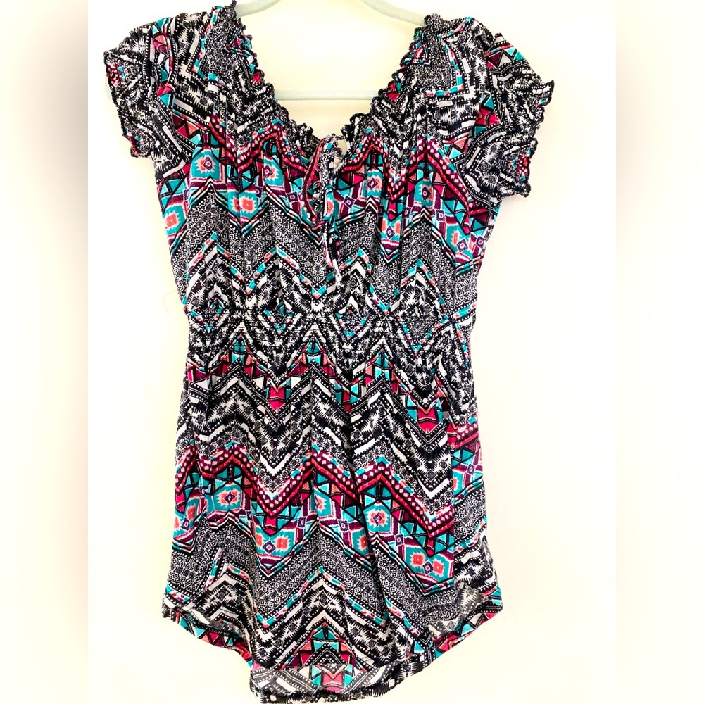 ❤️🥰Off Shoulder Tribal Boho Fit & Flare Colorful Self Esteem Top